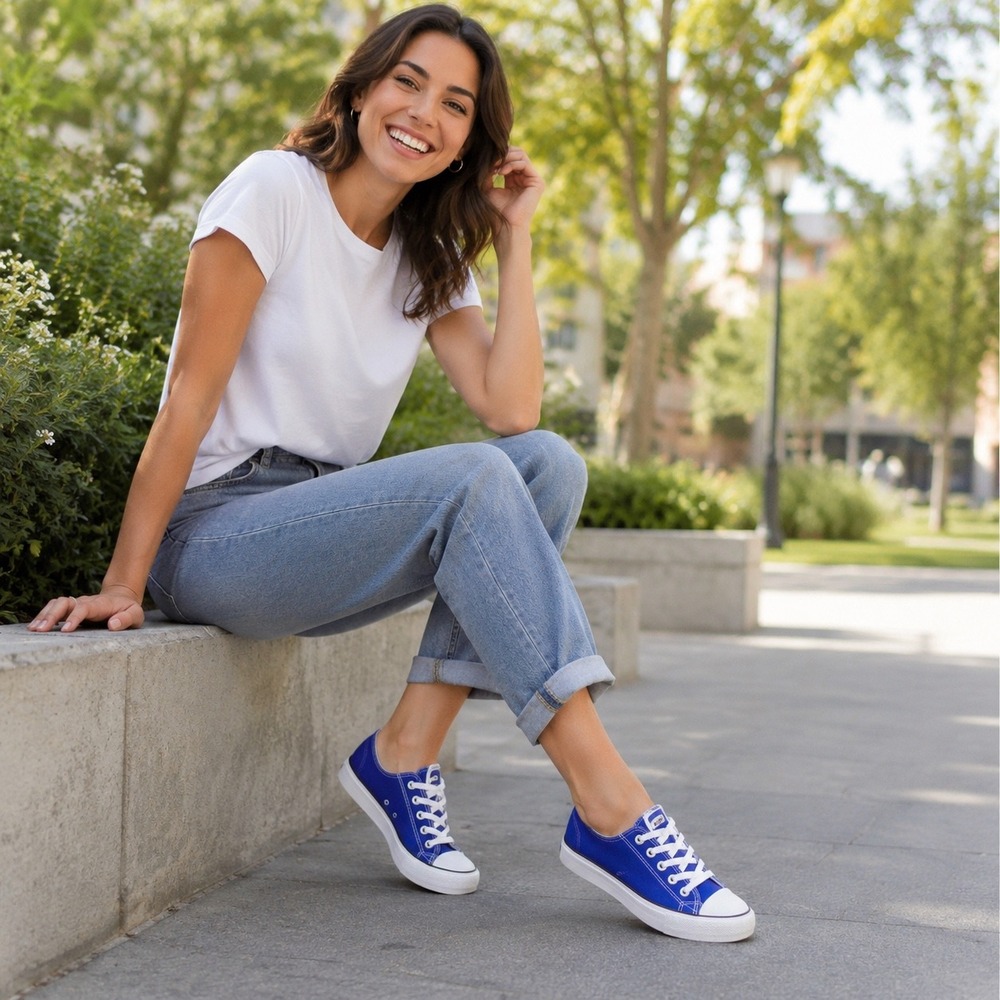 Epicstep Womens Royal Blue Canvas Low Top Lace Up Sneakers Size 9